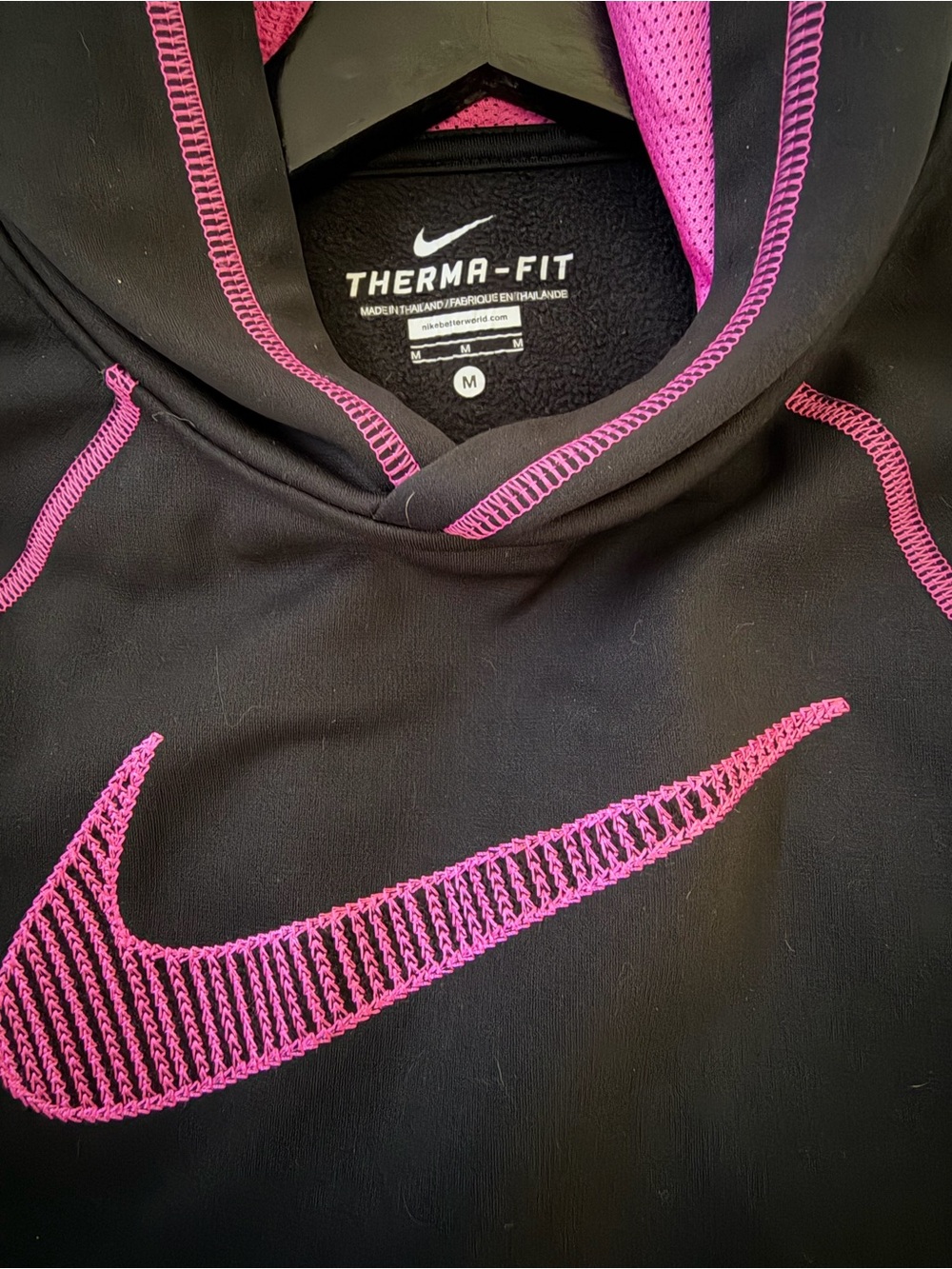Nike Black Hoodie with Pink Stitch Swoosh